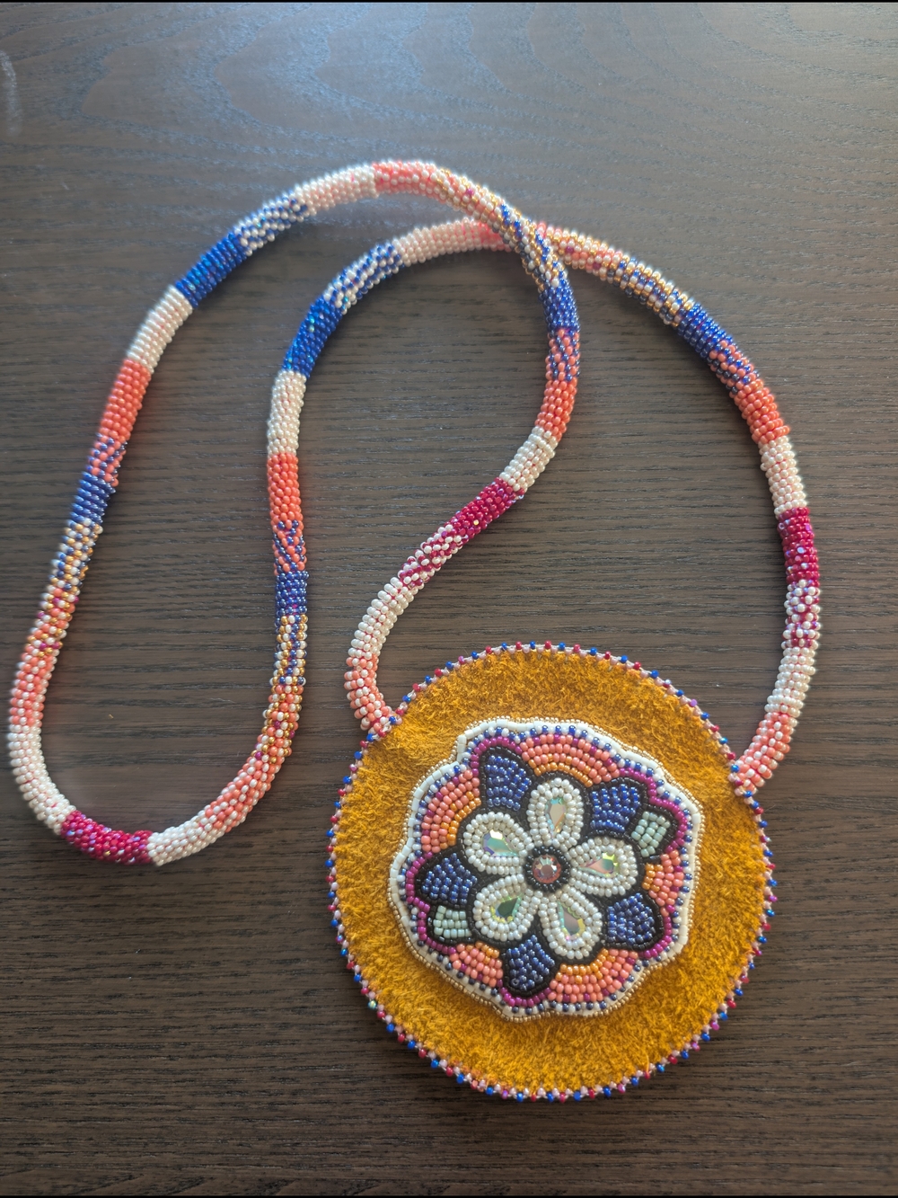 Handmade Beaded Floral Pendant Necklace - Multicolor